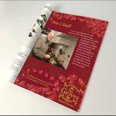 A magazine advertisement created for The Groves Retirement Home in Ephrata, PA. The Groves Magazine Advertisement